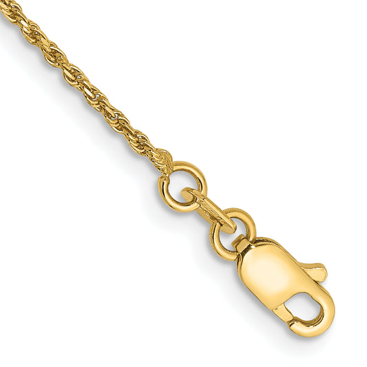 14k Yellow Gold 7 inch 1.15mm Diamond-cut Machine Made Rope with Lobster Clasp Chain