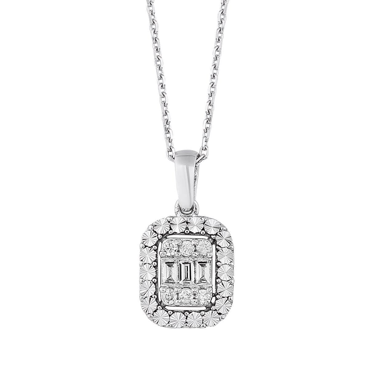 14K White Gold 0.11 Ct Baguette Diamond Necklace