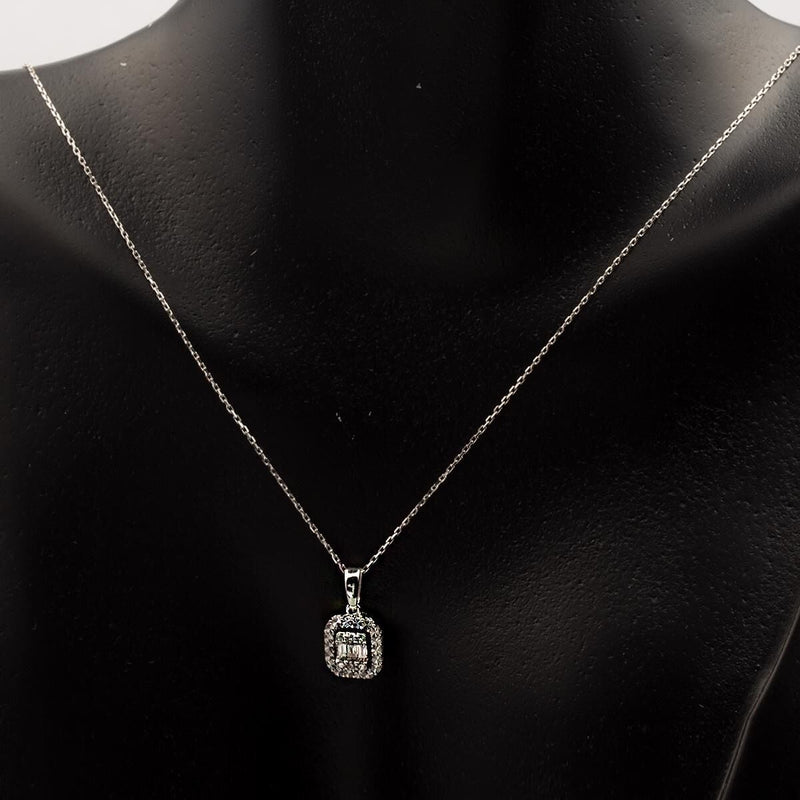 14K White Gold 0.11 Ct Baguette Diamond Necklace