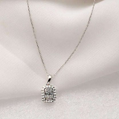 14K White Gold 0.11 Ct Baguette Diamond Necklace