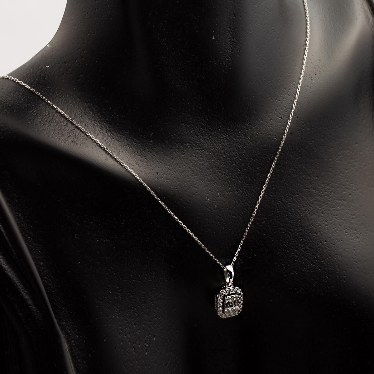 14K White Gold 0.11 Ct Baguette Diamond Necklace