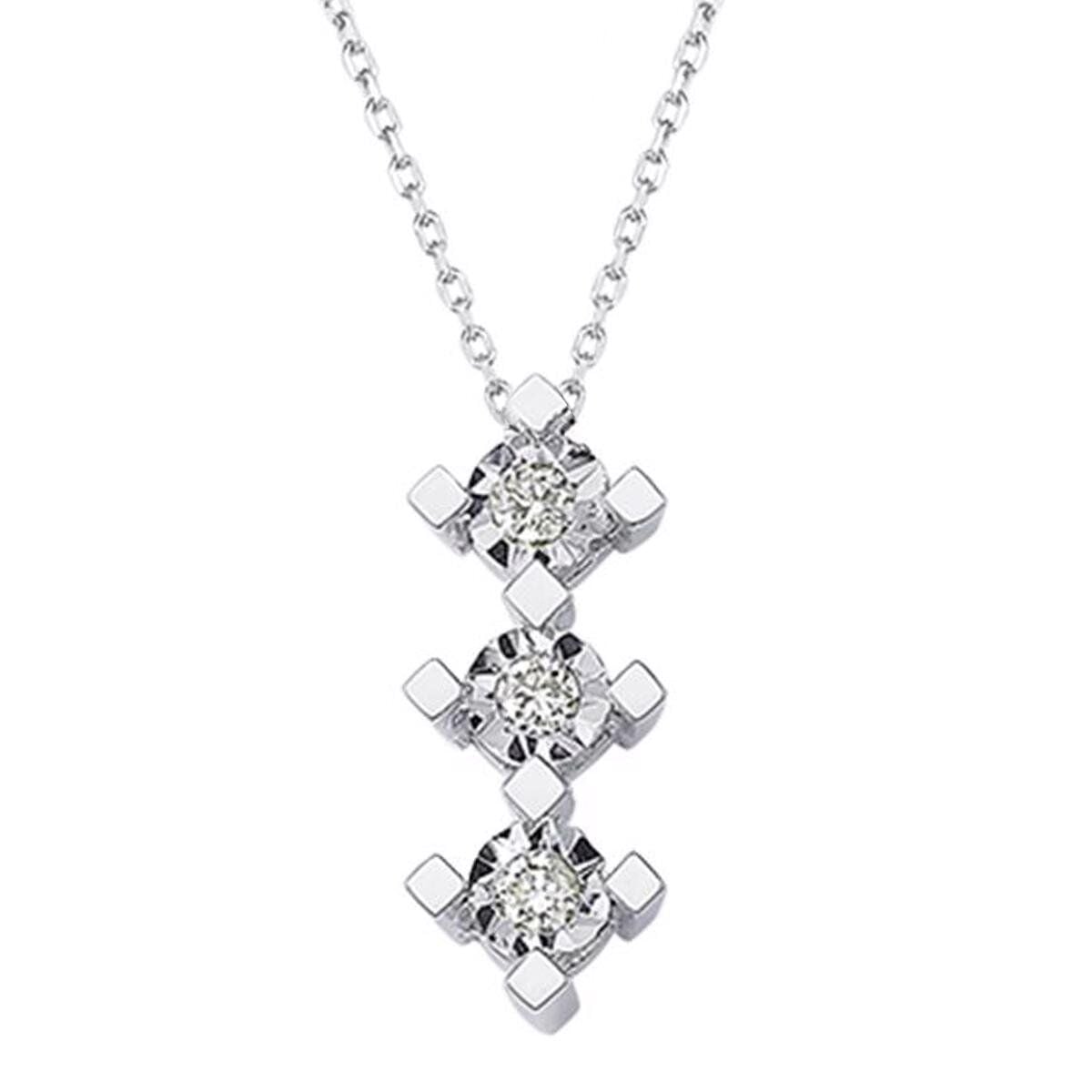 14K White Gold 0.11 Ct Tria Diamond Necklace