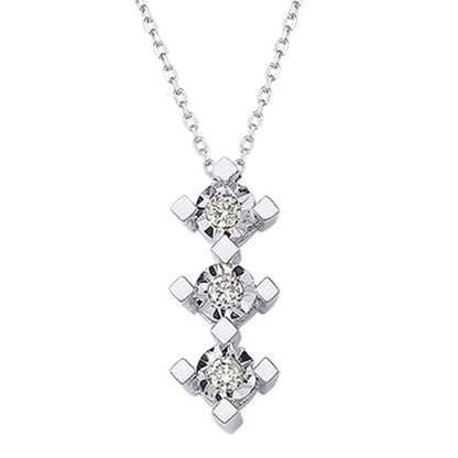 14K White Gold 0.11 Ct Tria Diamond Necklace