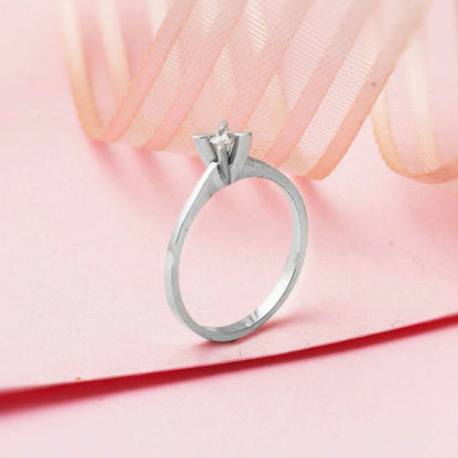 14K White Gold 0.12 Ct Almond Prong Solitaire Diamond Ring