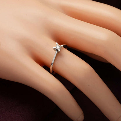 14K White Gold 0.12 Ct Almond Prong Solitaire Diamond Ring