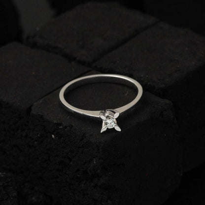 14K White Gold 0.12 Ct Almond Prong Solitaire Diamond Ring