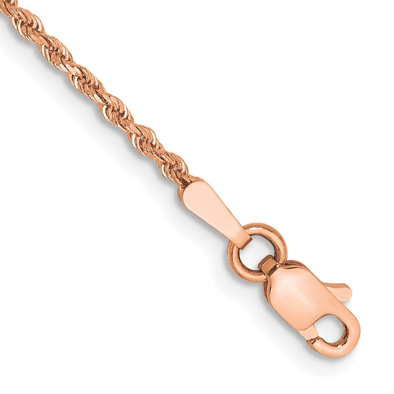 14k Rose Gold 9 inch 1.5mm Diamond-cut Rope with Lobster Clasp Anklet