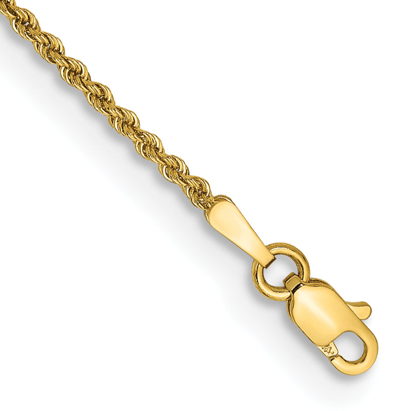 14k Yellow Gold 1.5mm Regular Rope with Lobster Clasp Chain Anklet