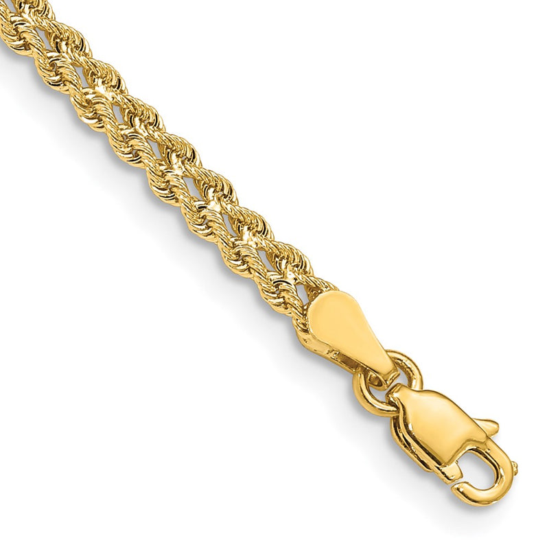 14k Yellow Gold 3.0mm Wide Double Strand Rope Chain Bracelet