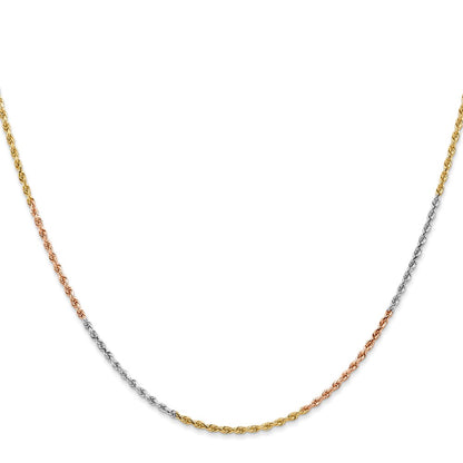 14k Tri-Color Tri-colored 1.5mm Diamond-cut Rope with Lobster Clasp Chain Necklace