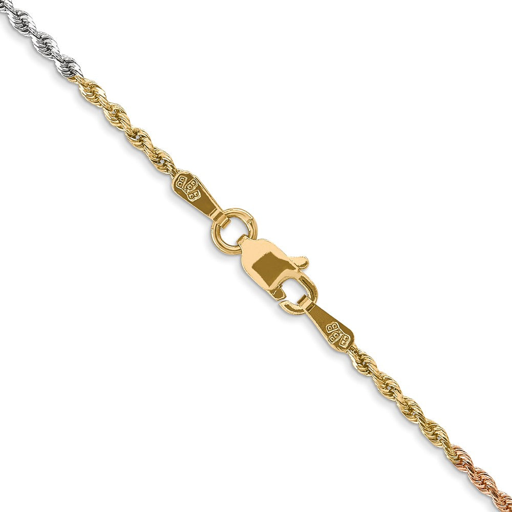 14k Tri-Color Tri-colored 1.5mm Diamond-cut Rope with Lobster Clasp Chain Necklace