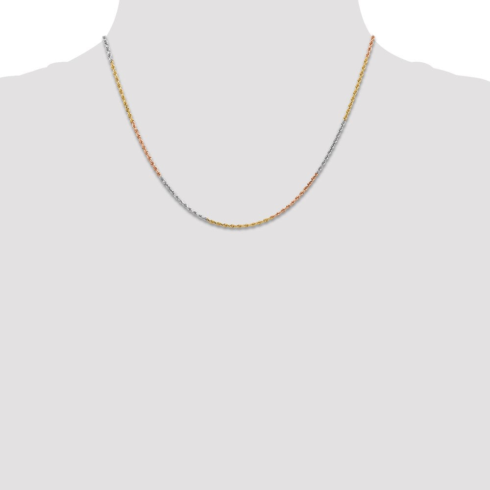 14k Tri-Color Tri-colored 1.5mm Diamond-cut Rope with Lobster Clasp Chain Necklace