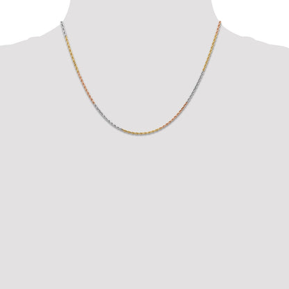 14k Tri-Color Tri-colored 1.5mm Diamond-cut Rope with Lobster Clasp Chain Necklace