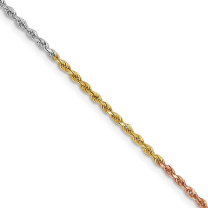 14k Tri-Color Tri-colored 1.5mm Diamond-cut Rope with Lobster Clasp Chain Necklace