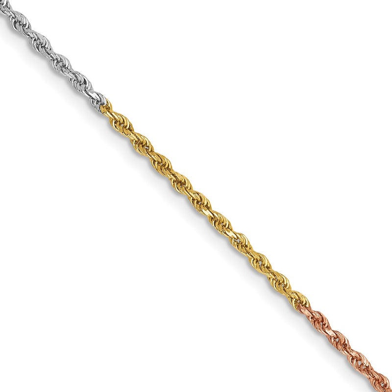 14k Tri-Color Tri-colored 1.5mm Diamond-cut Rope with Lobster Clasp Chain Necklace