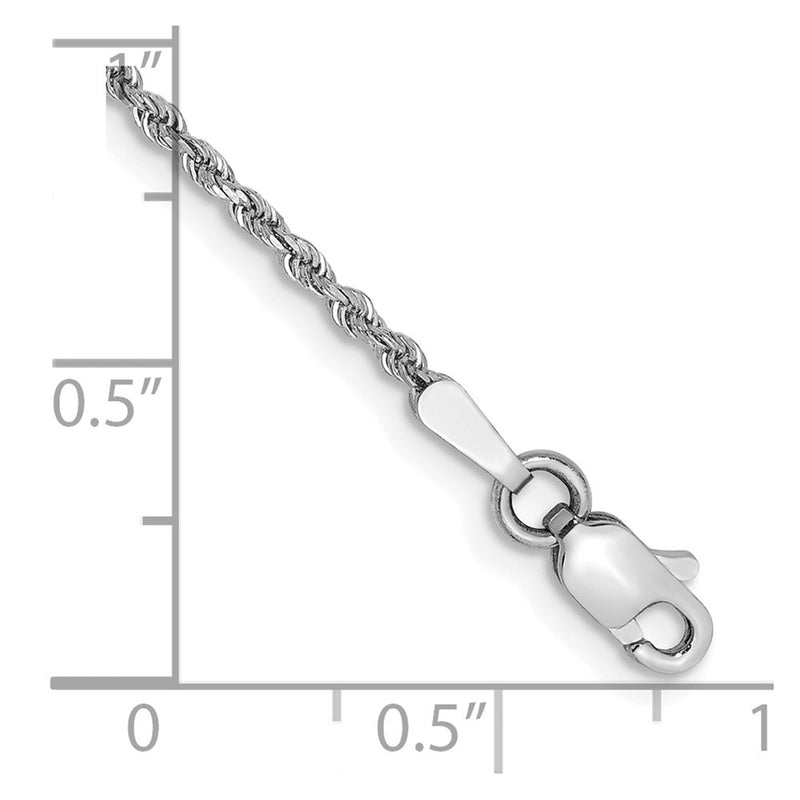 8 Inch 10K White Gold 1.5mm Diamond-Cut Rope Chain Bracelet