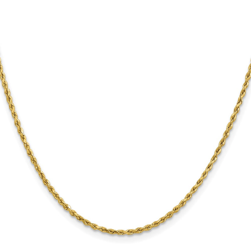 2 Inch 14k Yellow Gold 1.8mm Lightweight D/C Rope with Lobster Clasp Chain Necklace