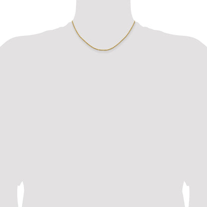 16 Inch 14k Yellow Gold 1.8mm Lightweight D/C Rope with Lobster Clasp Chain Necklace