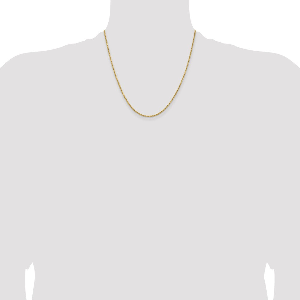 2 Inch 14k Yellow Gold 1.8mm Lightweight D/C Rope with Lobster Clasp Chain Necklace
