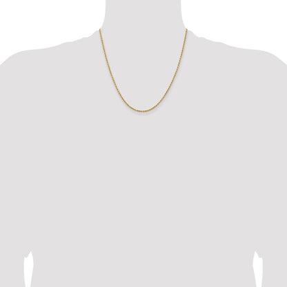 2 Inch 14k Yellow Gold 1.8mm Lightweight D/C Rope with Lobster Clasp Chain Necklace