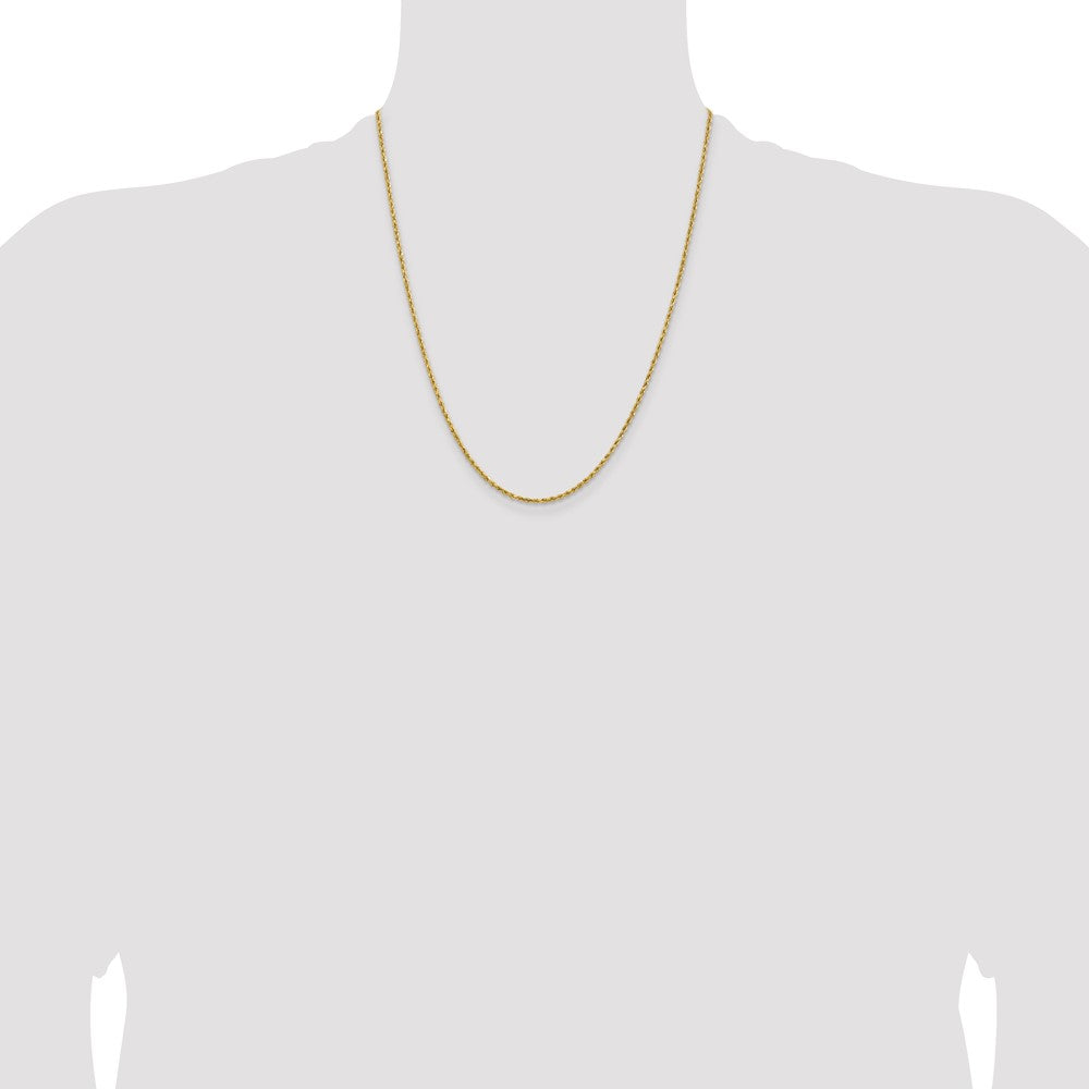 22 Inch 14k Yellow Gold 1.8mm Lightweight D/C Rope with Lobster Clasp Chain Necklace