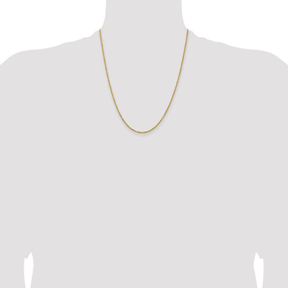 22 Inch 14k Yellow Gold 1.8mm Lightweight D/C Rope with Lobster Clasp Chain Necklace