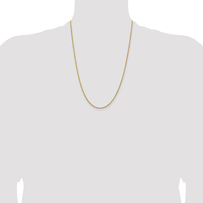 24 Inch 14k Yellow Gold 1.8mm Lightweight D/C Rope with Lobster Clasp Chain Necklace
