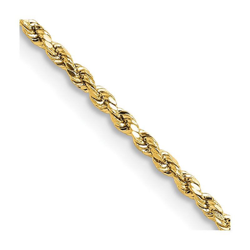 16 Inch 14k Yellow Gold 1.8mm Lightweight D/C Rope with Lobster Clasp Chain Necklace