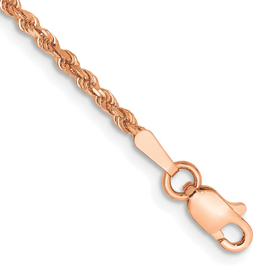 14k Rose Gold 7 inch 1.75mm Diamond-cut Rope with Lobster Clasp Chain