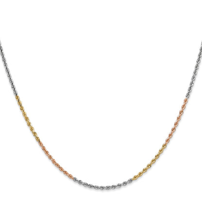 14k Tri-Color Tri-colored 24 inch 1.75mm Diamond-cut Rope with Lobster Clasp Chain Necklace