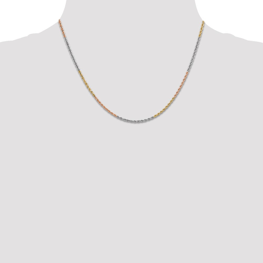 14k Tri-Color Tri-colored 1.75mm Diamond-cut Rope with Lobster Clasp Chain Necklace