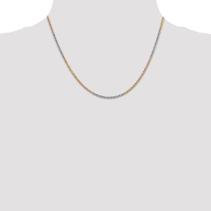 14k Tri-Color Tri-colored 1.75mm Diamond-cut Rope with Lobster Clasp Chain Necklace