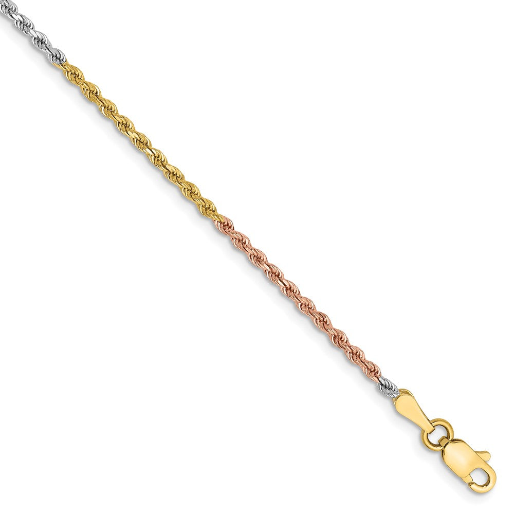 14k Tri-Color Tri-colored 1.75mm Diamond-cut Rope with Lobster Clasp Chain Bracelet