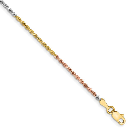 14k Tri-Color Tri-colored 1.75mm Diamond-cut Rope with Lobster Clasp Chain Bracelet