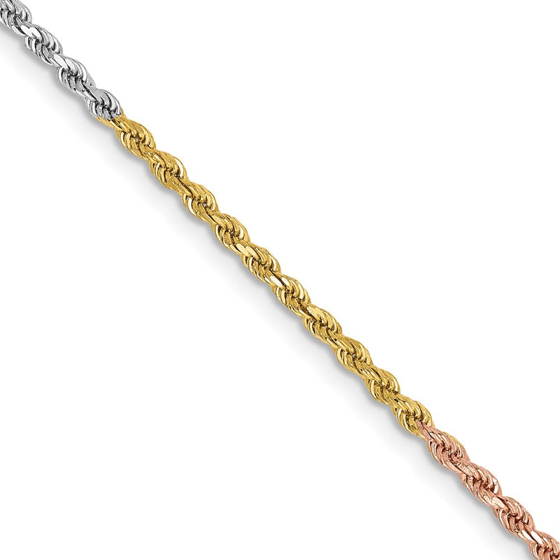 14k Tri-Color Tri-colored 1.75mm Diamond-cut Rope with Lobster Clasp Chain Necklace