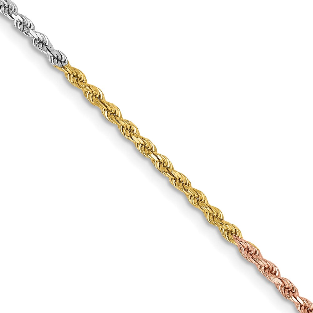 14k Tri-Color Tri-colored 24 inch 1.75mm Diamond-cut Rope with Lobster Clasp Chain Necklace