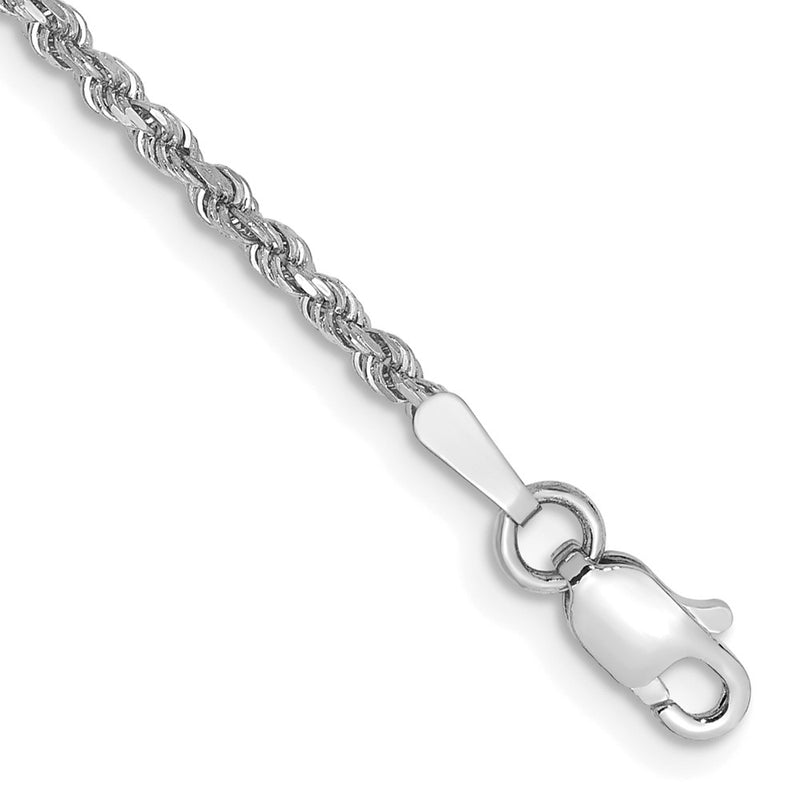 8 Inch 10K White Gold 1.75mm Diamond-Cut Rope Chain Bracelet
