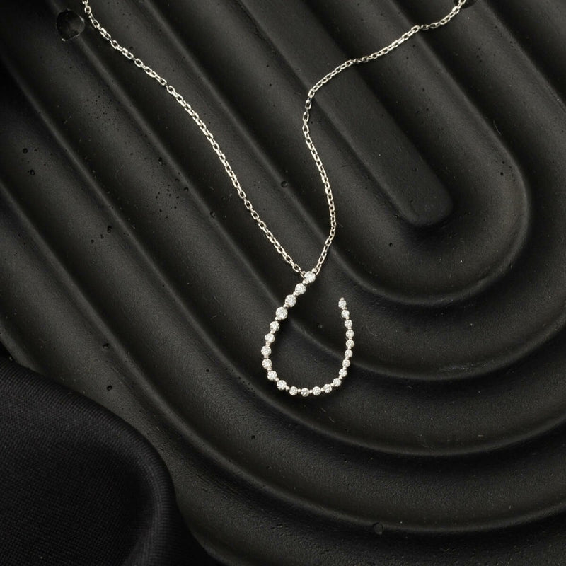 14K White Gold Teardrop Design Diamond Necklace