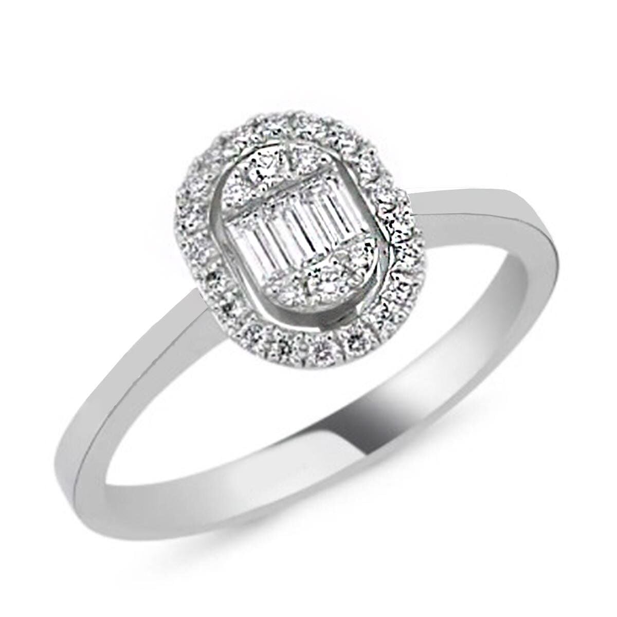 14K White Gold 0.15 Ct Oval Baguette Diamond Ring