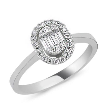 14K White Gold 0.15 Ct Oval Baguette Diamond Ring