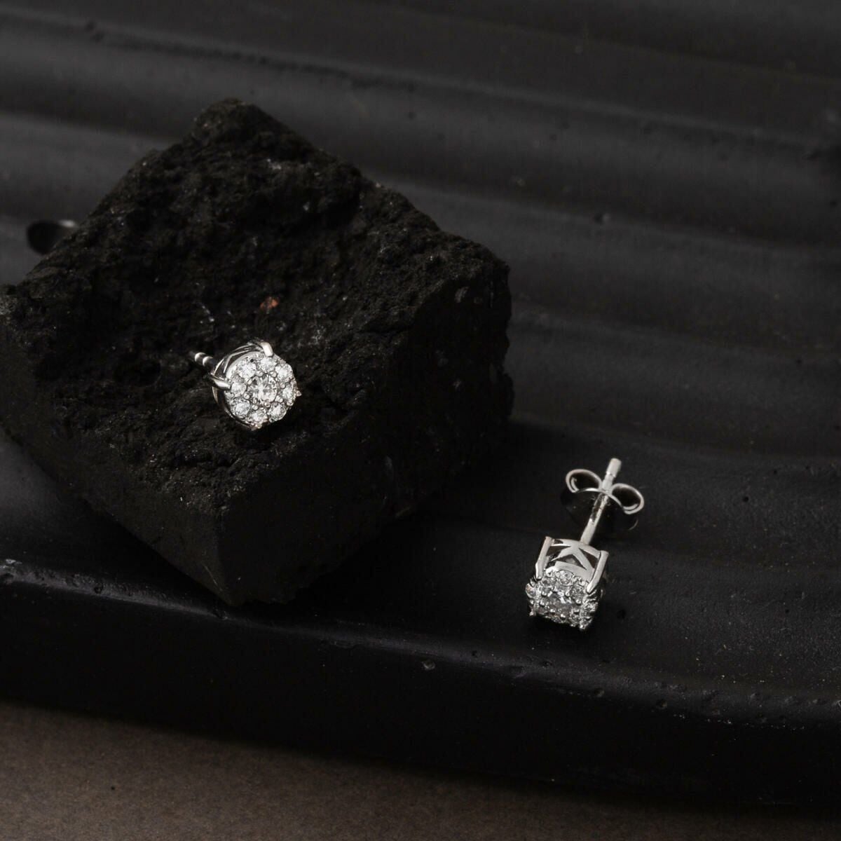 14K White Gold Coronet Diamond Earrings