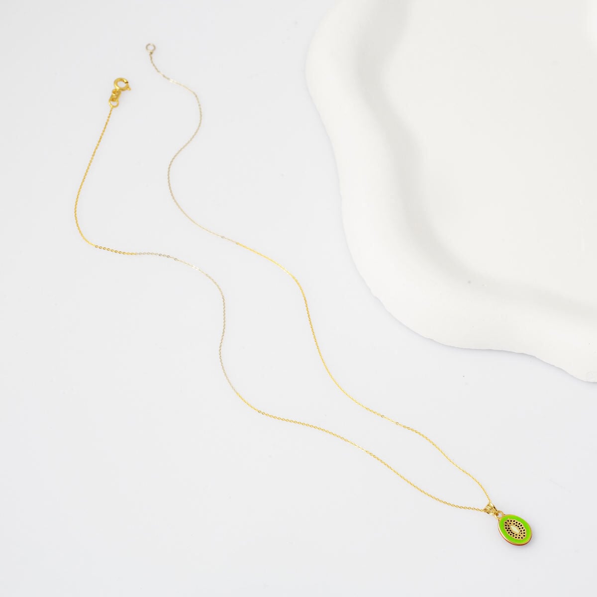 14K Yellow Gold Kiwi Enamel Pendant