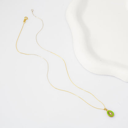 14K Yellow Gold Kiwi Enamel Pendant