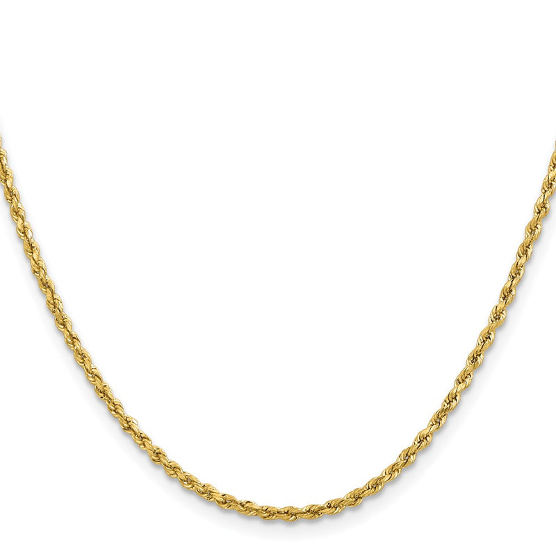 18 Inch 14k Yellow Gold 2mm Lightweight D/C Rope with Lobster Clasp Chain Necklace