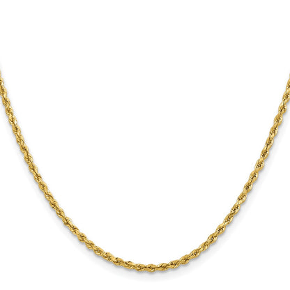22 Inch 14k Yellow Gold 2mm Lightweight D/C Rope with Lobster Clasp Chain Necklace