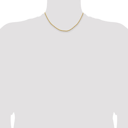 16 Inch 14k Yellow Gold 2mm Lightweight D/C Rope with Lobster Clasp Chain Necklace