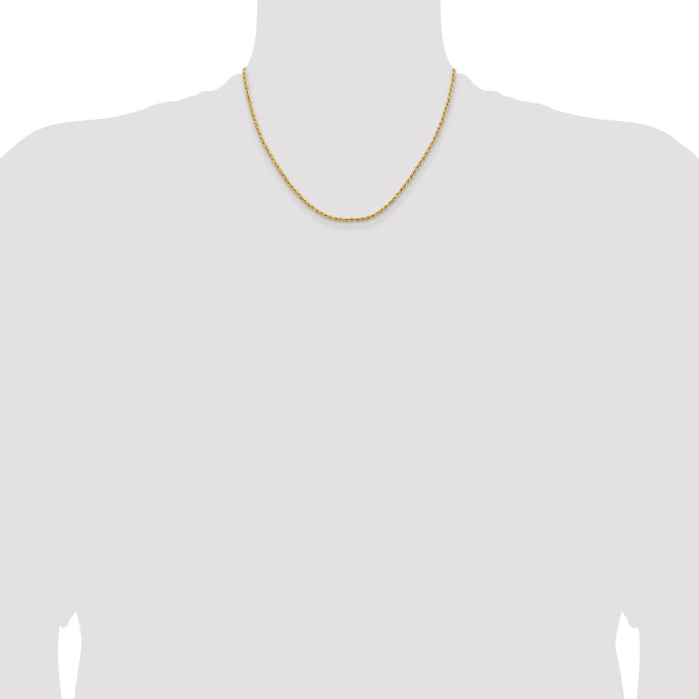 18 Inch 14k Yellow Gold 2mm Lightweight D/C Rope with Lobster Clasp Chain Necklace