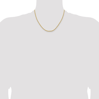 18 Inch 14k Yellow Gold 2mm Lightweight D/C Rope with Lobster Clasp Chain Necklace