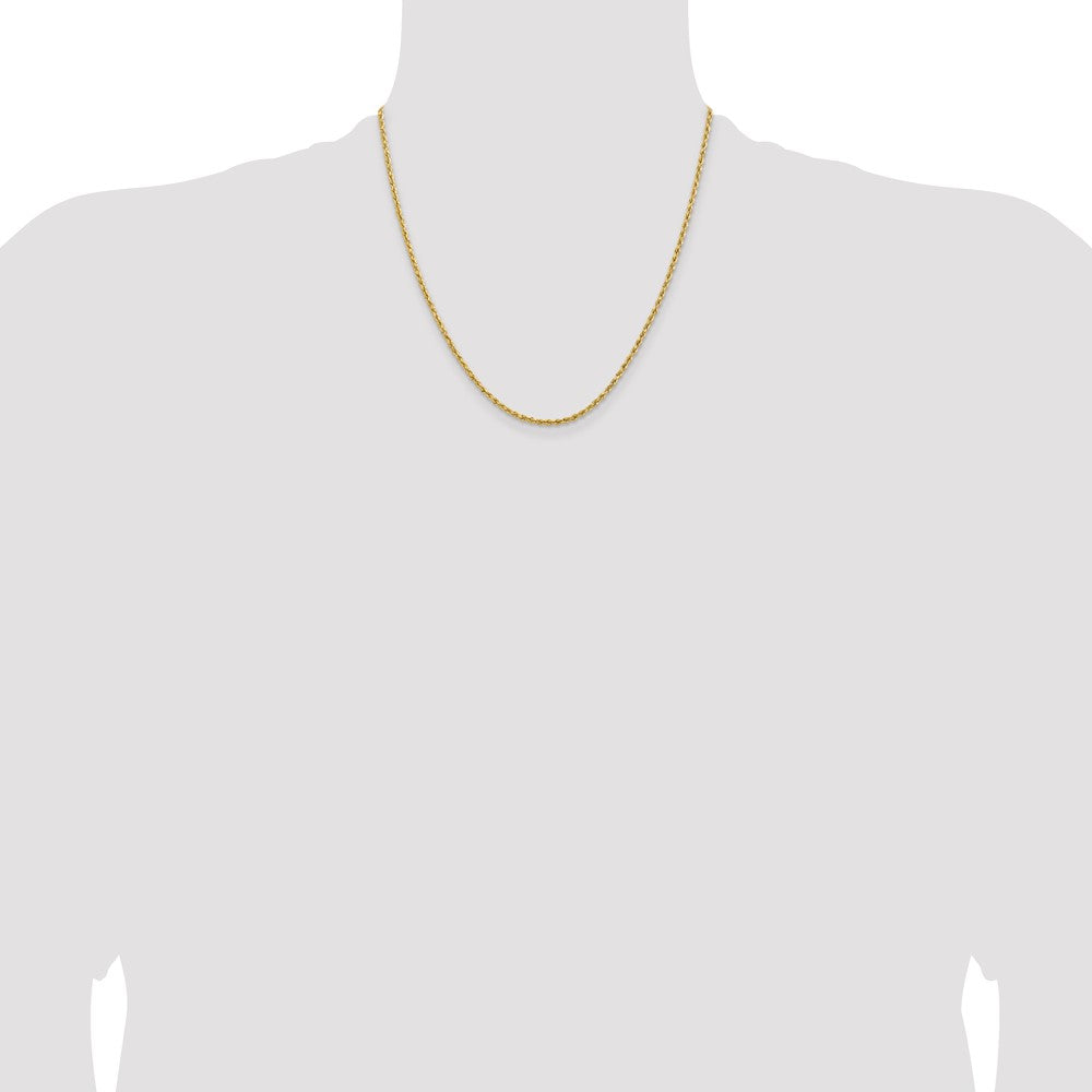 2 Inch 14k Yellow Gold 2mm Lightweight D/C Rope with Lobster Clasp Chain Necklace