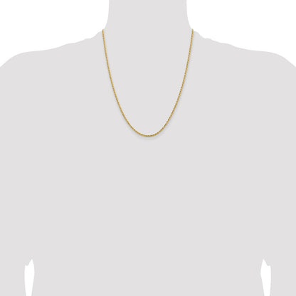 22 Inch 14k Yellow Gold 2mm Lightweight D/C Rope with Lobster Clasp Chain Necklace